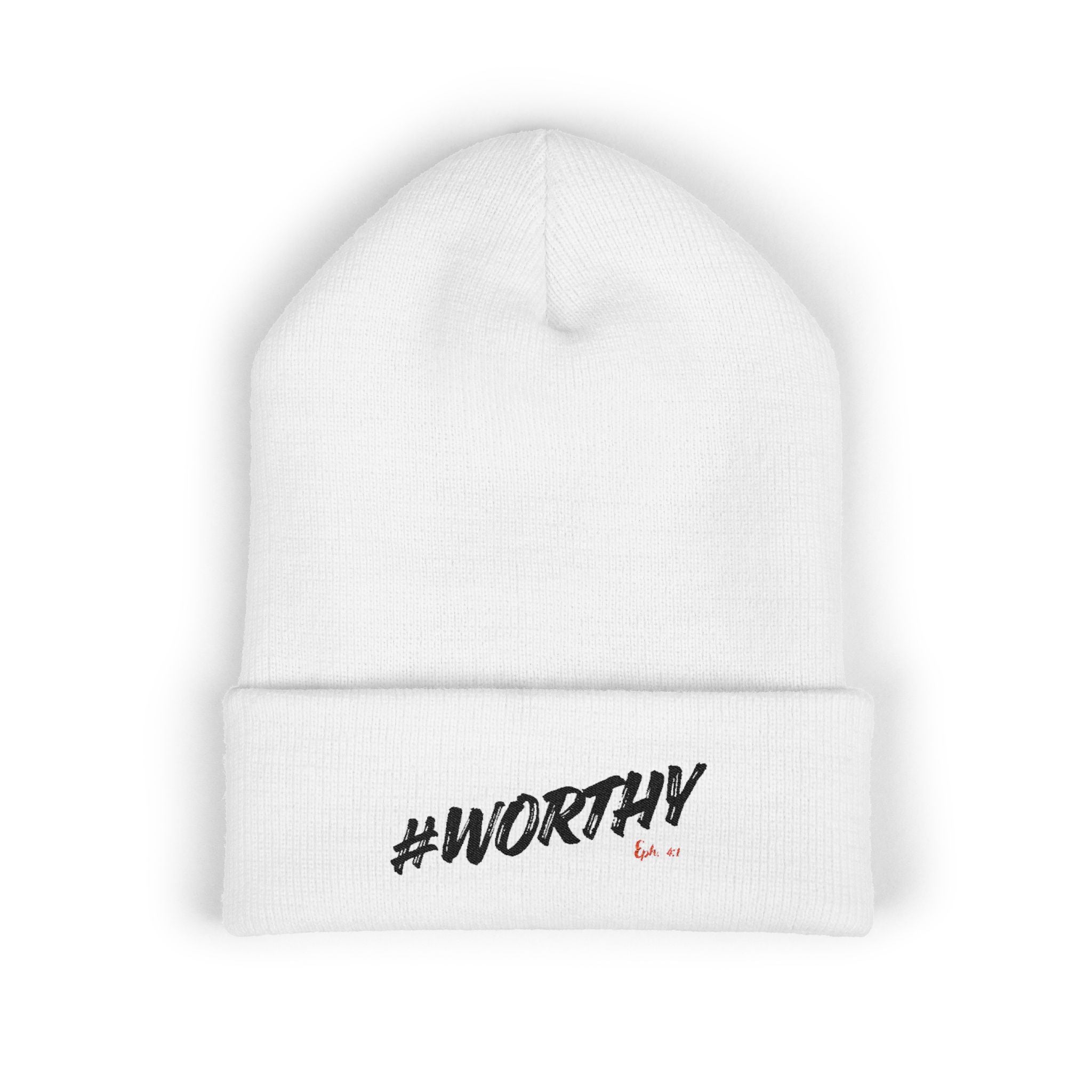#Worthy Embroidered Cuffed Beanie — Inspirational Winter Hat
