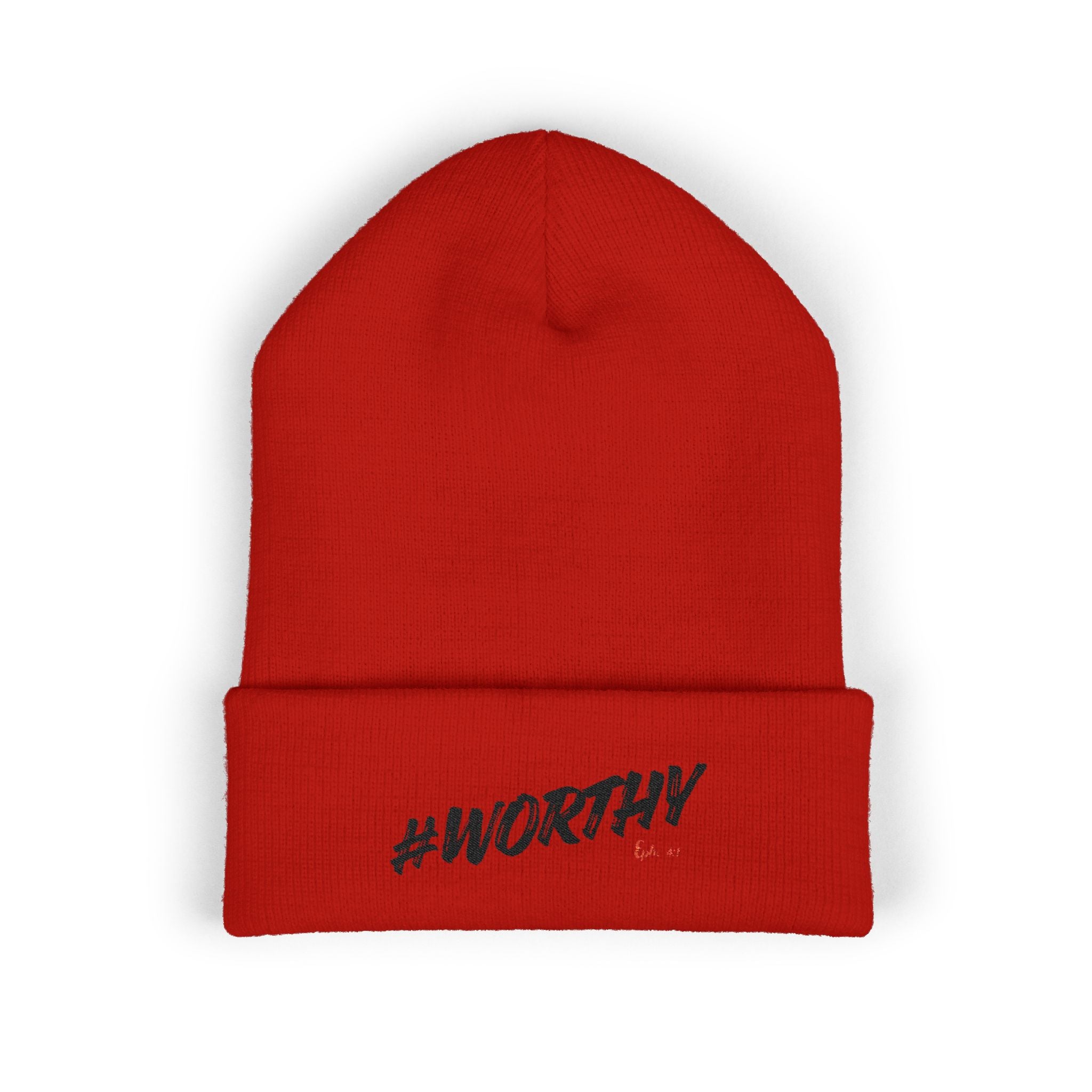 #Worthy Embroidered Cuffed Beanie — Inspirational Winter Hat
