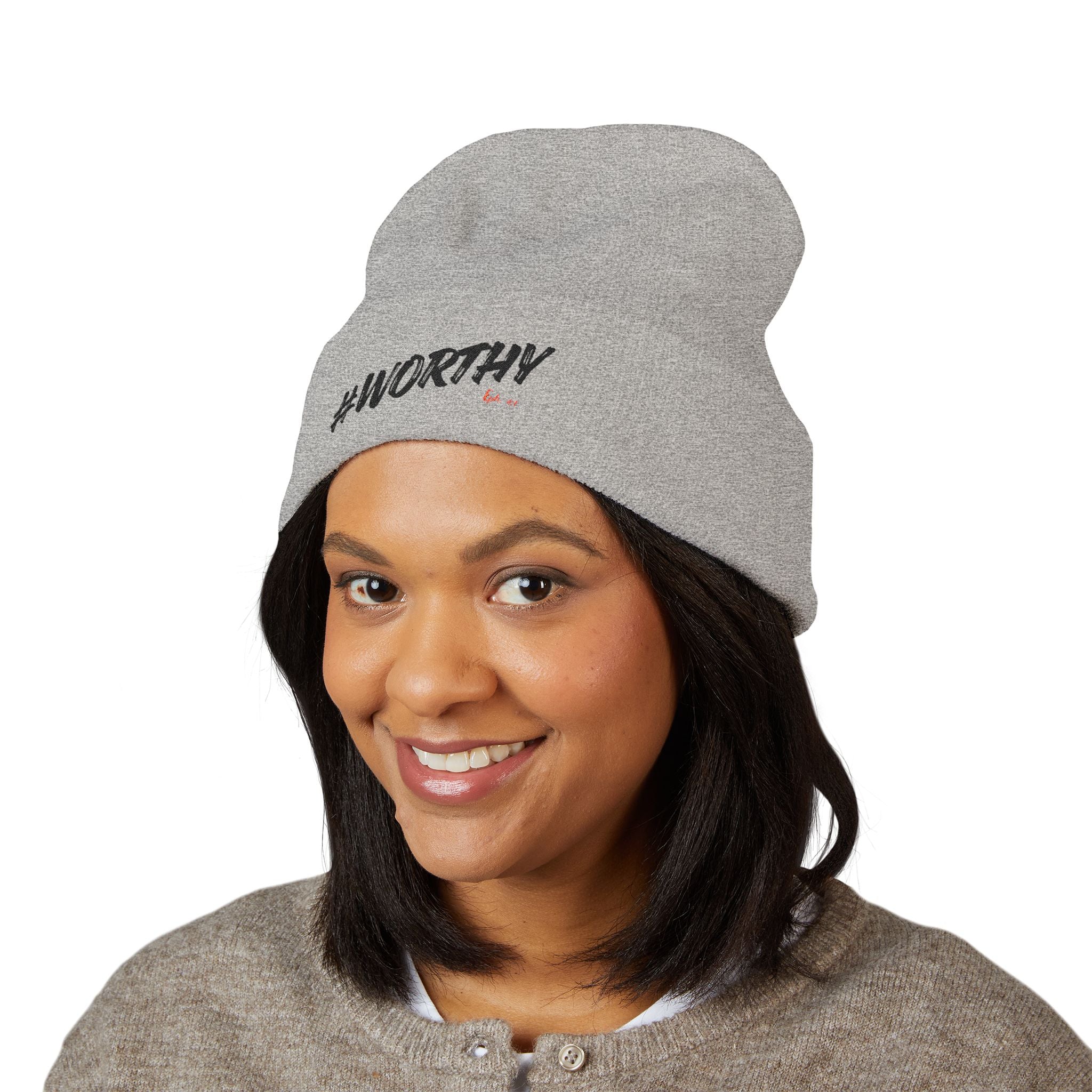#Worthy Embroidered Cuffed Beanie — Inspirational Winter Hat