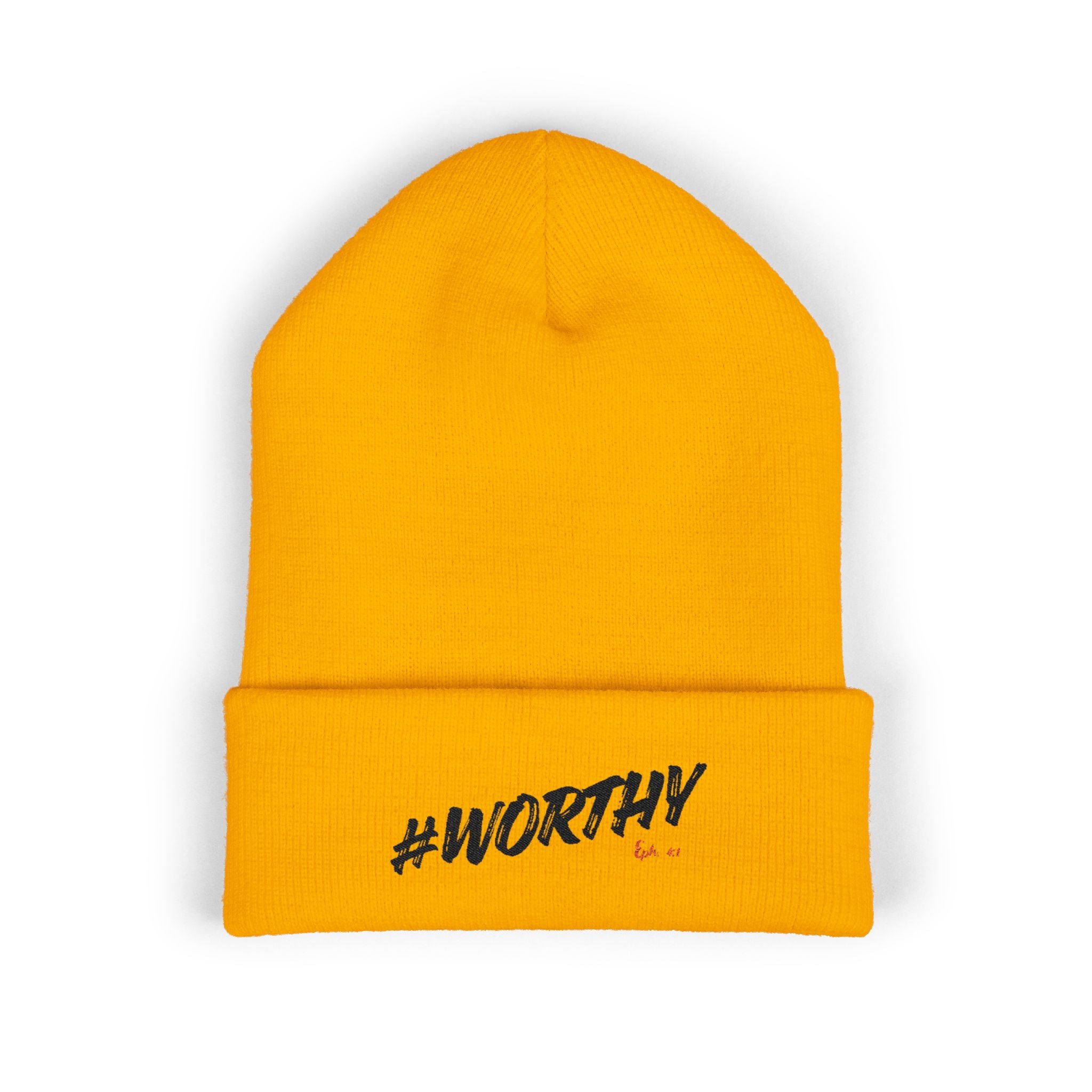 #Worthy Embroidered Cuffed Beanie — Inspirational Winter Hat