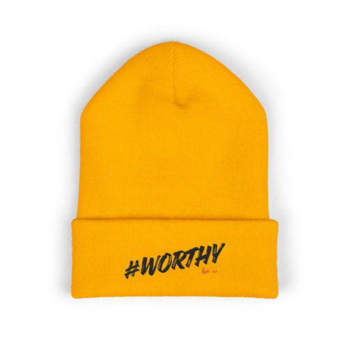 #Worthy Embroidered Cuffed Beanie — Inspirational Winter Hat
