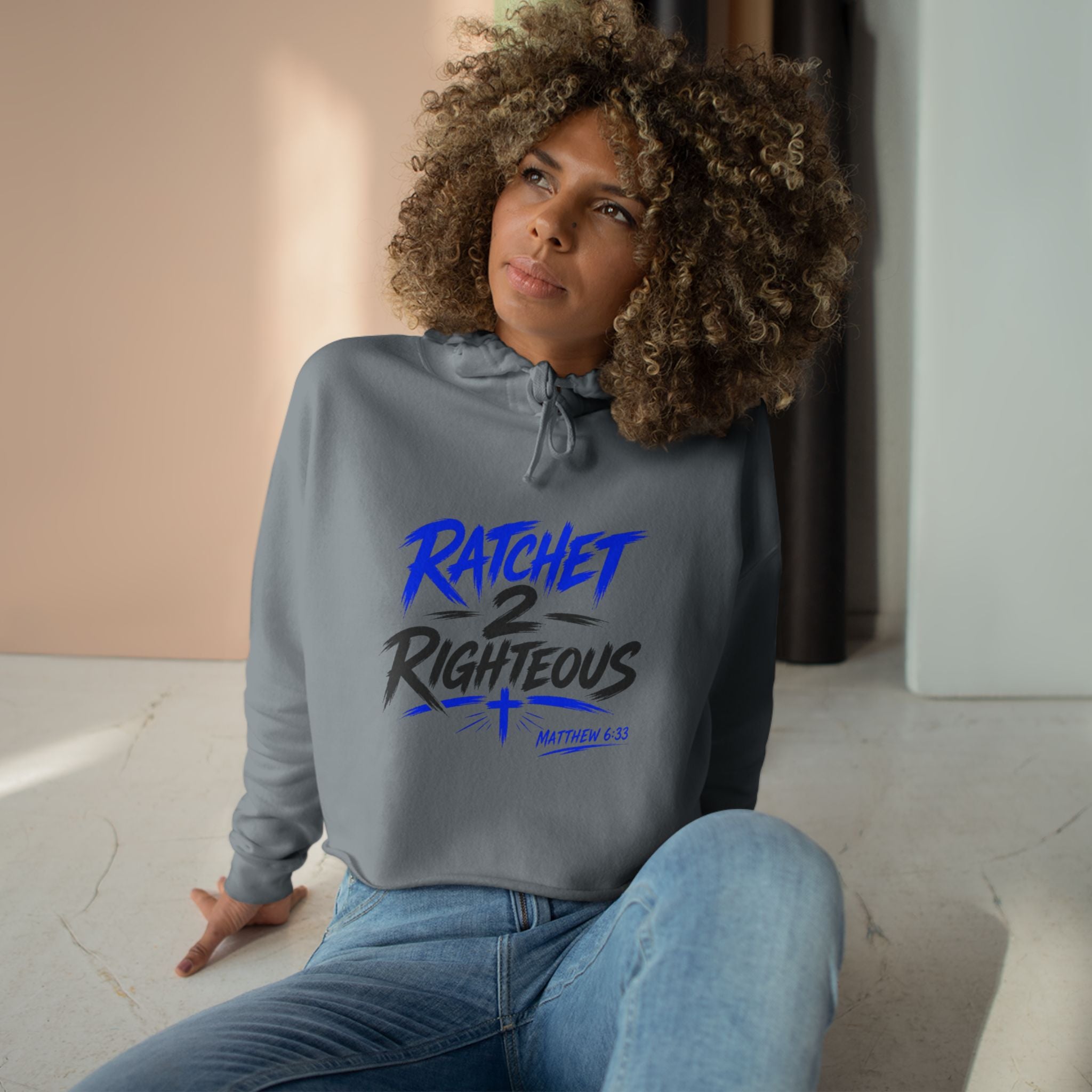 "Ratchet 2 Righteous" Cropped Hoodie Chest Logo, Casual Streetwear