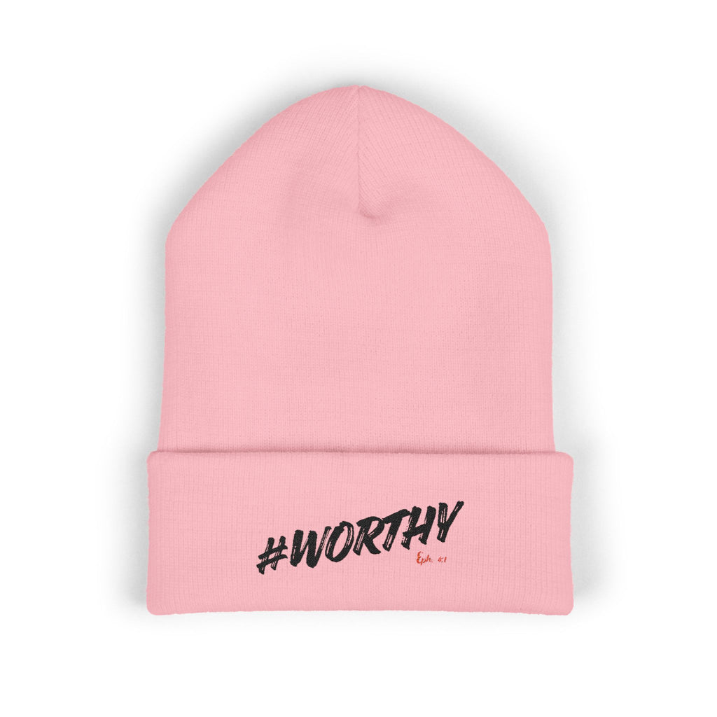 #Worthy Embroidered Cuffed Beanie — Inspirational Winter Hat