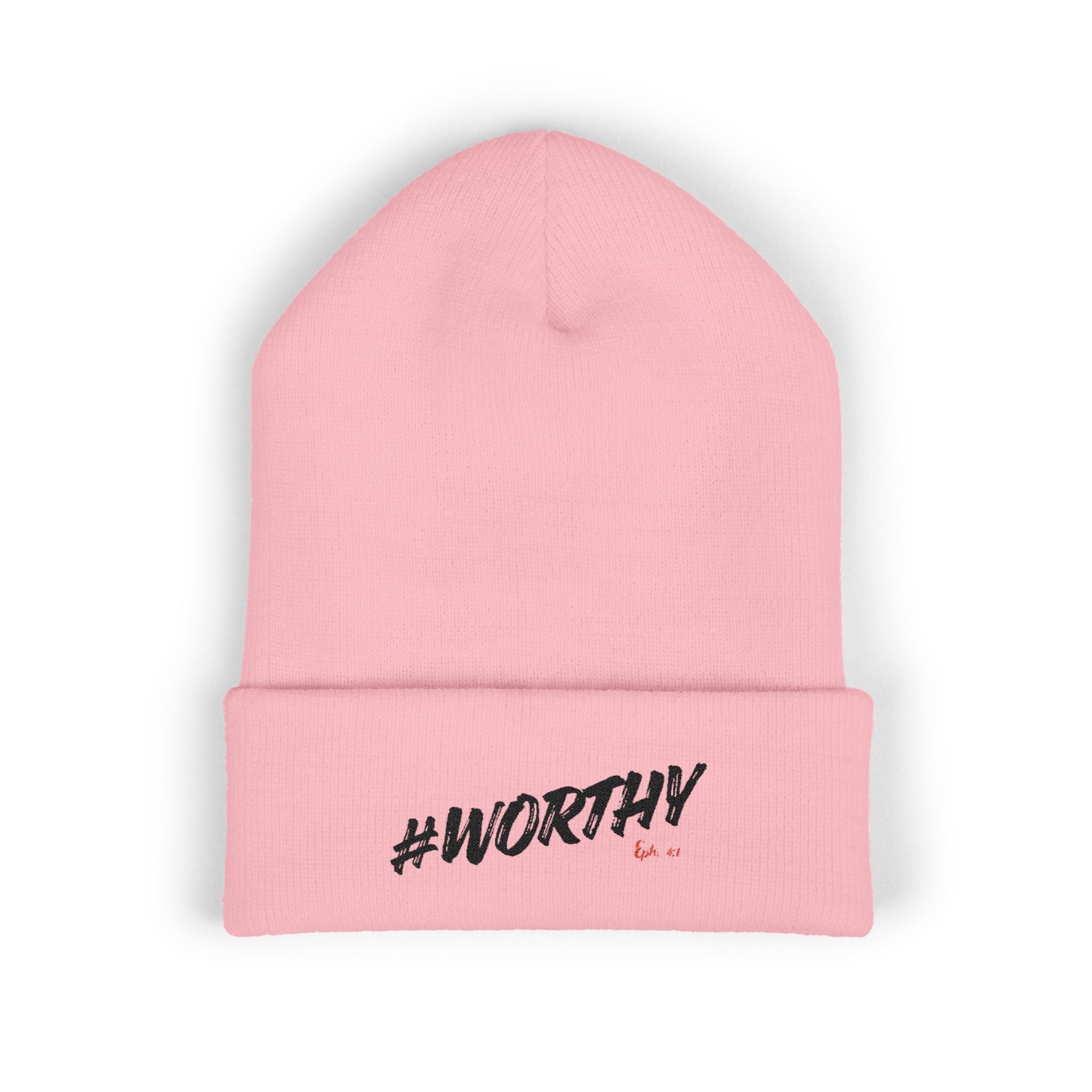 #Worthy Embroidered Cuffed Beanie — Inspirational Winter Hat
