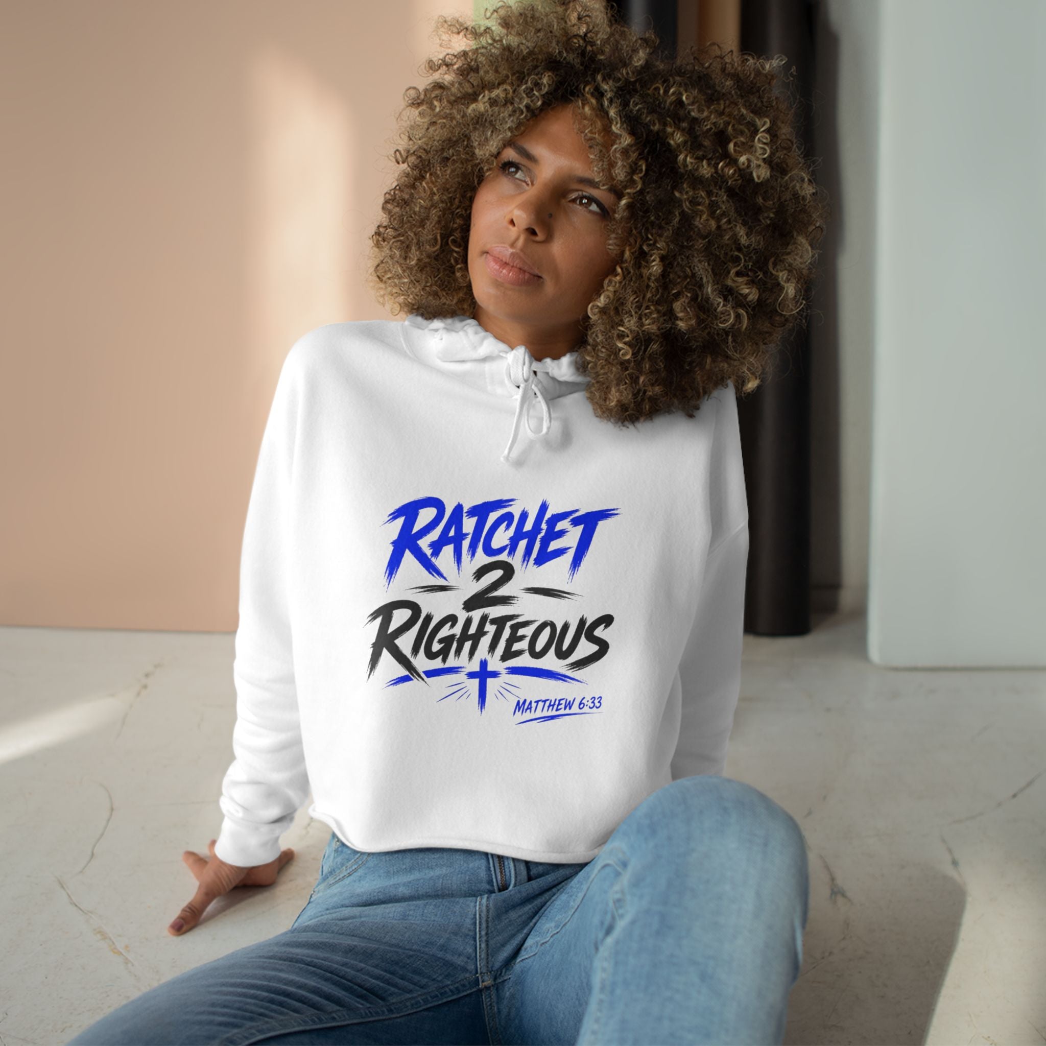 "Ratchet 2 Righteous" Cropped Hoodie Chest Logo, Casual Streetwear