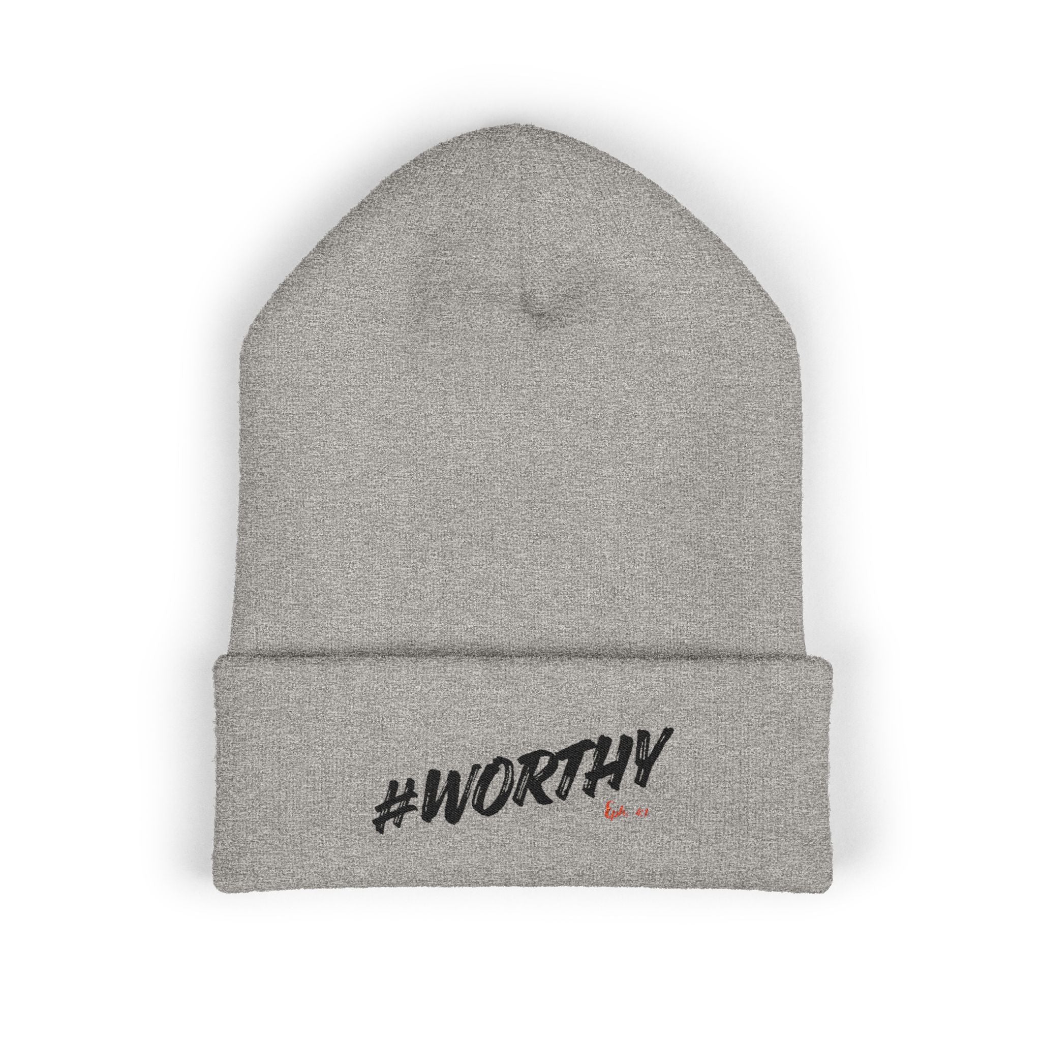 #Worthy Embroidered Cuffed Beanie — Inspirational Winter Hat